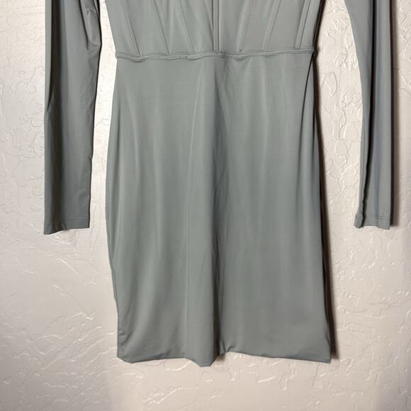 Meshki Astrid long sleeve corset body con mini dress in sage green - Picture 3 of 9